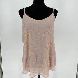 Y2K Temperance Pink Sheer Cami Camisole Beaded Sequin Tank Top High Low Fairy  M